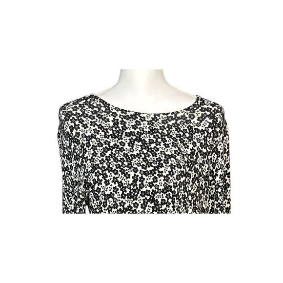 J Jill Top Wearever Size Large Black Floral Tie Back Long Sleeve Stretch Boxy - Picture 5 of 10